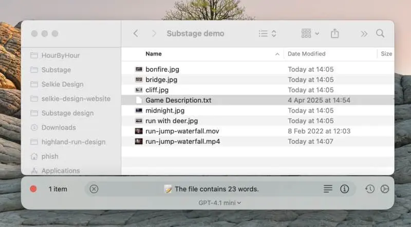 لقطة شاشة لتطبيق Substage 0.9.5 – التحكم في الباحث باللغة الطبيعية