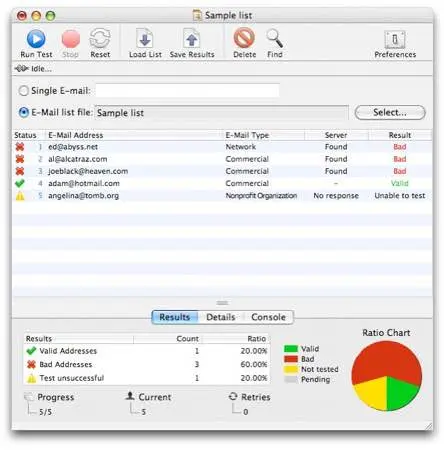 لقطة شاشة لتطبيق eMail Verifier 3.8.7 – أداة للتحقق من عناوين البريد الإلكتروني