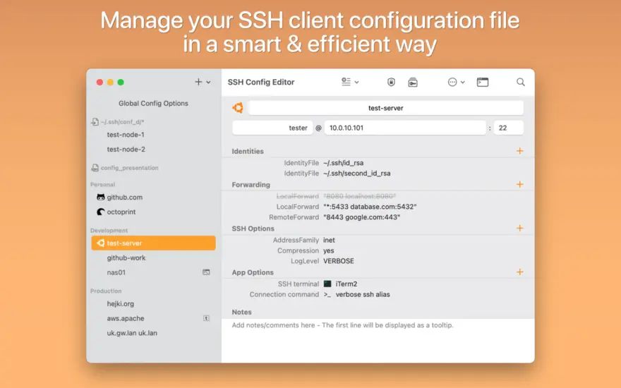لقطة شاشة لتطبيق SSH Config Editor 2.6.11 – Handy tool to manage your ssh client configuration file