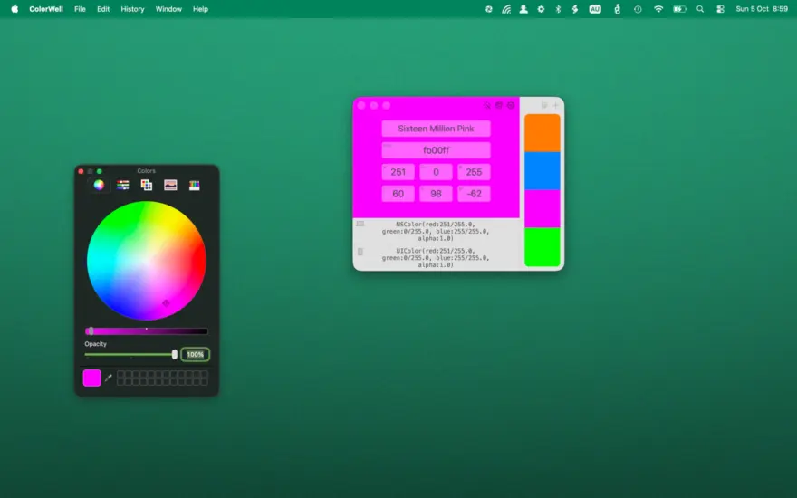 لقطة شاشة لتطبيق ColorWell 8.1.5 – Instant access to the OS X color wheel