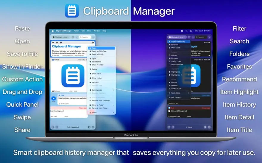 لقطة شاشة لتطبيق Clipboard Manager 2.7.2 – Simple clipboard history manager for mac