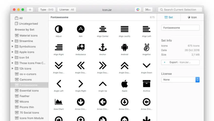 لقطة شاشة لتطبيق IconJar 2.11.4 – Change the way you organize icons