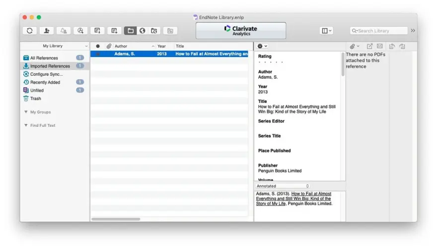 لقطة شاشة لتطبيق EndNote 2025.2 – Bibliographic management app