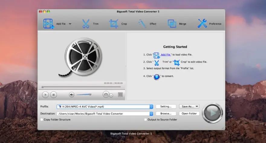 لقطة شاشة لتطبيق Bigasoft Total Video Converter 5.8.2.9497 – Professional and easy-to-use Mac video converter
