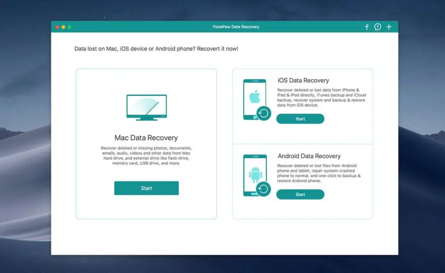 لقطة شاشة لتطبيق FonePaw Data Recovery 5.1.0 – Retrieve deleted images, videos, audios and more