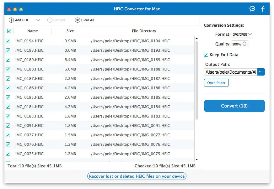 لقطة شاشة لتطبيق Aiseesoft HEIC Converter 1.0.50 – Convert photos from HEIC to JPG or PNG