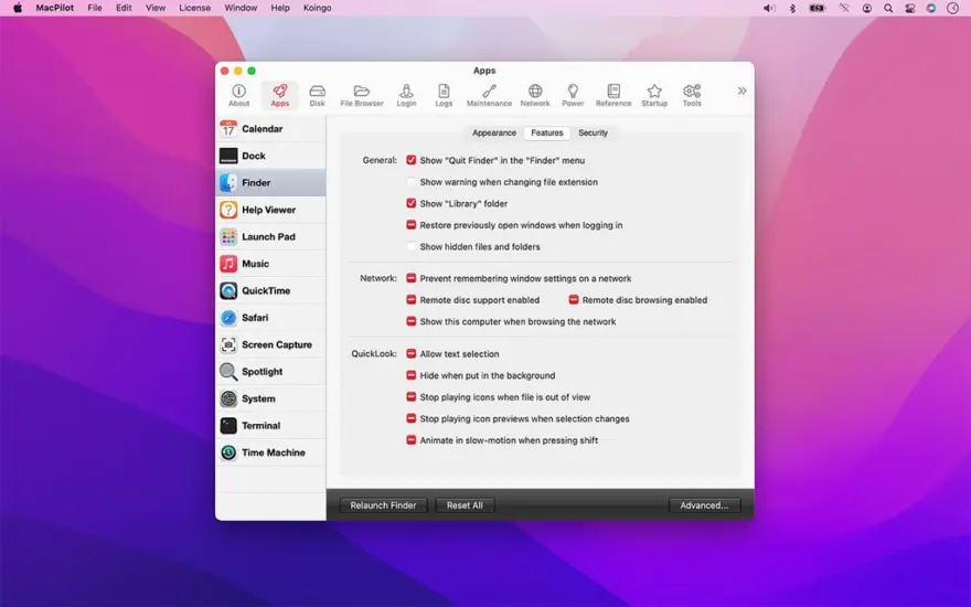 لقطة شاشة لتطبيق MacPilot 18.0.1 – Enable over 1,200 hidden features in OS X and other apps