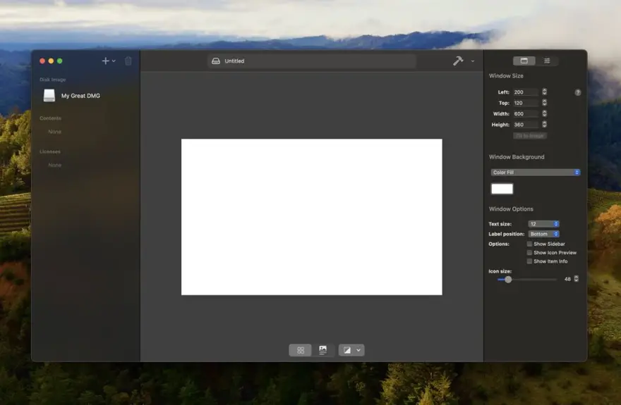 لقطة شاشة لتطبيق DMG Canvas 4.2.3 – Create custom disk images
