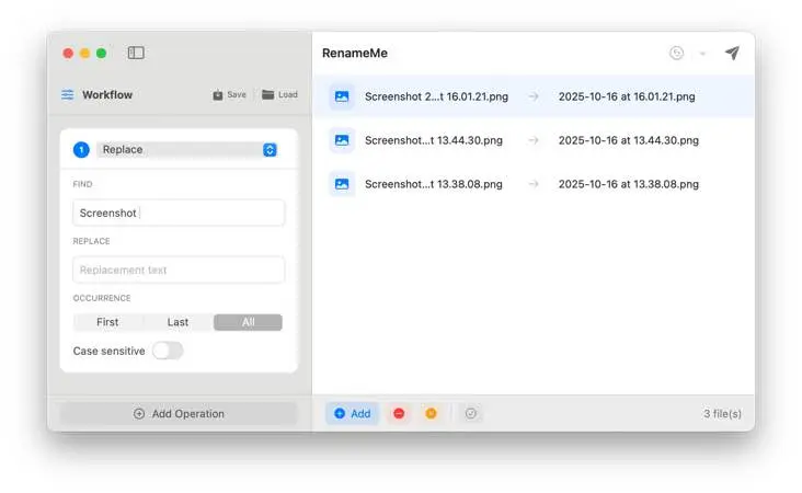 لقطة شاشة لتطبيق RenameMe 2.1 – Rename files. In bulk. Without thinking