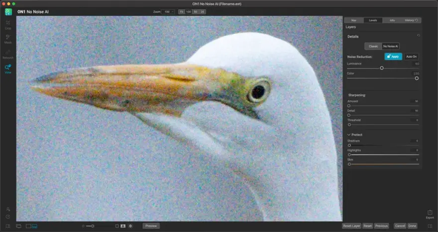 لقطة شاشة لتطبيق ON1 NoNoise AI 2027 27.0.0.19336 – Faster and Superior Image Noise Removal